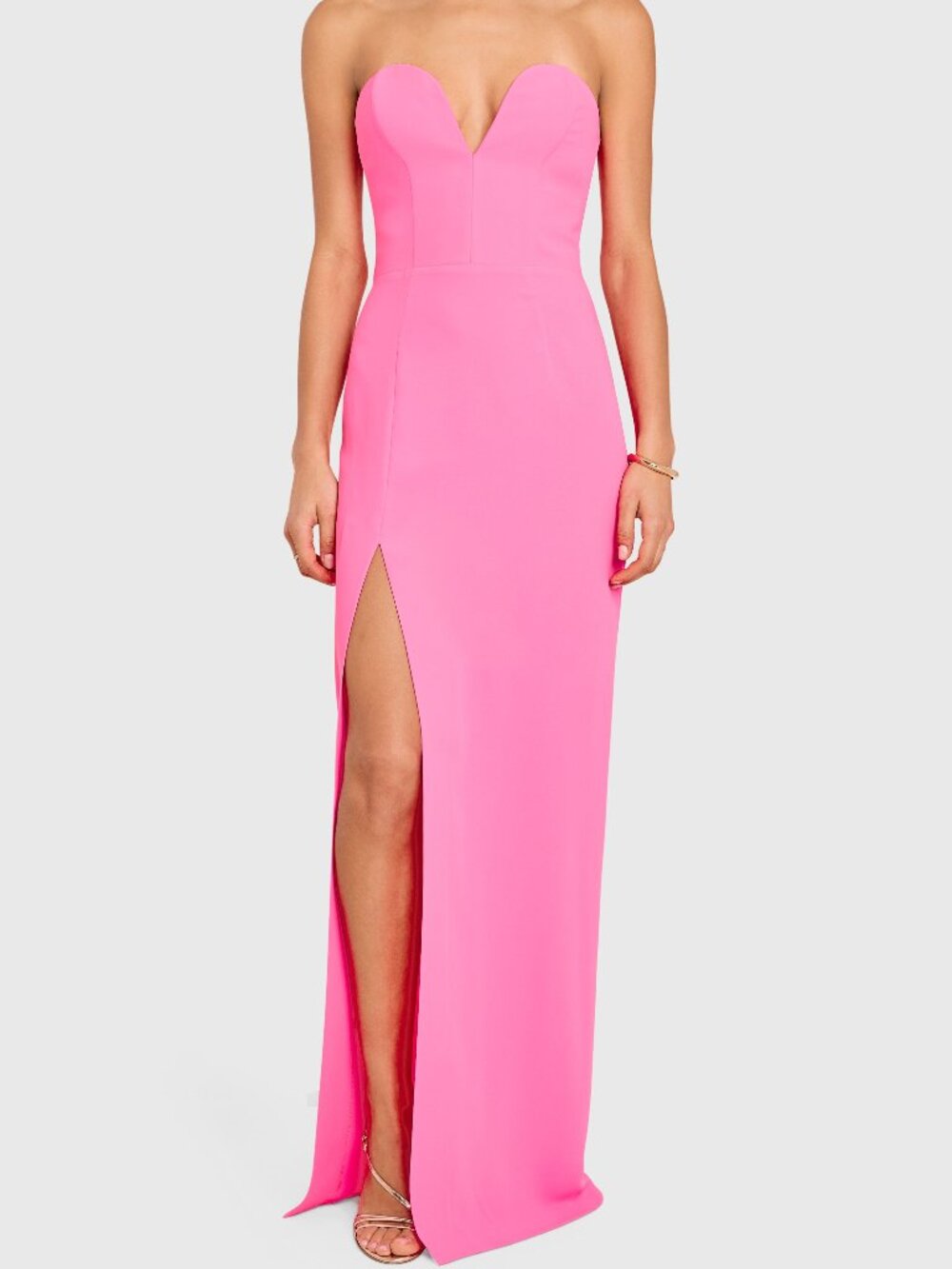 Amanda Uprichard x REVOLVE Cherri Gown in Shocking Pink strapless split hem